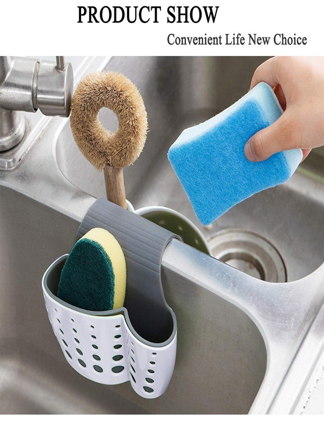 cutefly Sink Caddy Sponge Holder for Faucet - Flexible Silicone Plastic Saddle Organizer with Drain Holes, Double White - Image 2